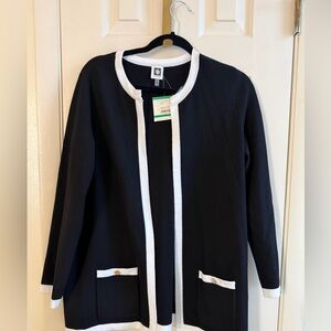 Anne Klein Black cardigan with White Trim and pockets size L
